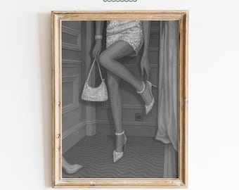 Black and White Glam Party Outfit Fashion Art Print