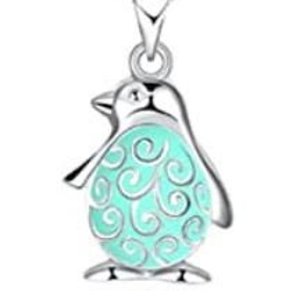Penguin Glow in the Dark Leather necklace - Penguin Charm Chain  Necklace -Luminescent - Bird Lover - Gift - Teen/Young Adult Necklace - Fun