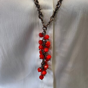 Long Cluster Necklace - Bohemian Long Necklace - Copper Chain Crystal Necklace -  Red Cluster Necklace - Boho Cluster Necklace