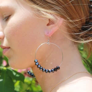 Large Crystal Hoop Earrings - Large Wire Hoop Earrings - Hoop Wire Statement Earringss -Large Crystal Silver Earrings - Hoop Earrings