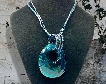Turquoise Murano Glass Pendant Necklace: Handmade Seed Bead Jewelry