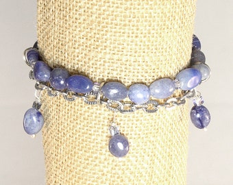 Blue Dumortierite Double Strand Bracelet - Gemstone - Silver Chain - Denim - Casual - Birthday - Friendship - Holiday - Gift - Chakra