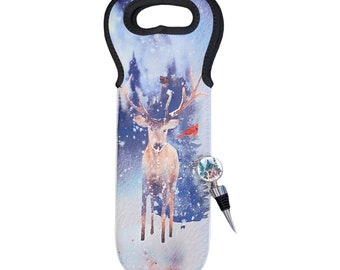 Weihnachten Deer Wildlife Weinbeutel und Weinstopper Set