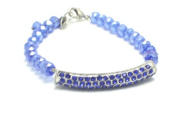 Blue Crystal Bar Bracelet - Silver Blue Crystal  Bracelet - Sapphire Blue Crystal Bracelet- September Blue Birthstone Bracelet