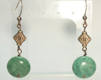 Copper and Turquoise Stone Earrings - Turquoise Stone Earrings - Gemstone Drop Earrings