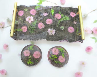 Floral Resin Tray and Coaster Set