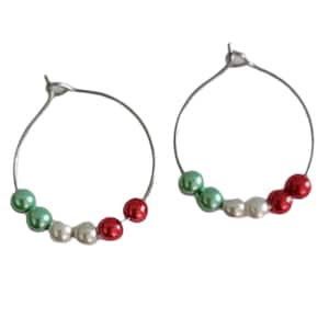 Italian Flag Dainty Pearl Hoop Earrings