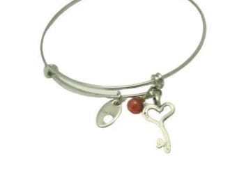 Sterling Silver Key to My Heart Bangle Bracelet - Jasper Accent