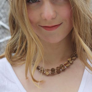Eco-Friendly Elegance: Sustainable Coconut Shell Necklace (Champagne Crystals)
