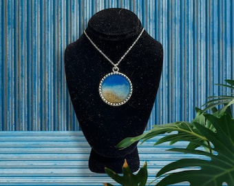 East Coast Beach Sand Necklace: Handmade Resin Ocean Wave Pendant