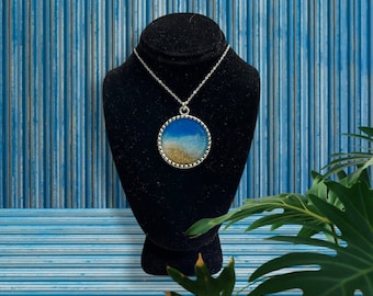 Ocean Beach Necklace -  Beach Sand Necklace- Resin Art Pendant - Wave Necklace - summer ocean necklace-  Beach Wedding Jewelry -