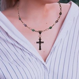 Cross Necklace - Gemstone Chain Cross Necklaces - Religious Jewelry - Christian Necklace - Crucifix Cross