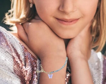 Beaded Butterfly Charm Bracelet: Rainbow Pearl Boho Jewelry