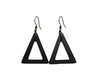Modern Geometric Triangle Earrings - Triangle Earrings - Black Earrings - Red Earrings - Tan Earring - Wood Earrings