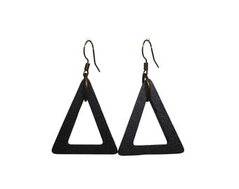 Geometric Wood Triangle Earrings with Brass Wires