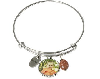 Children Photo Charm Bracelet- Mother's Bracelet -  Photo Bracelet - Personalized bracelet - Grandmother's Gift - Silver Bangle Bracelet -