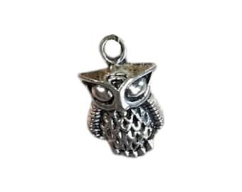 Silver Owl Charm or  Pendant for DYI Jewelry Making