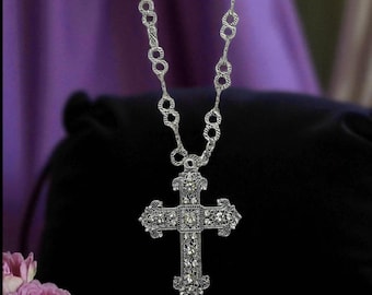 A LARGE MADONNA STYLE CROSS BLACK BALL CHAIN NECKLACE. GOTH. 18 LONG