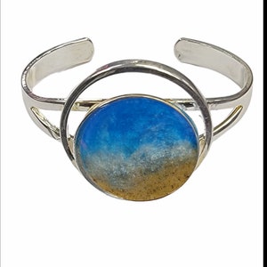 Ocean Beach Bracelet - Modern Sterling Cuff - Beach Sand Bracelet-  Resin Art Bracelet - Wave Bracelet - Beach Wedding Jewelry