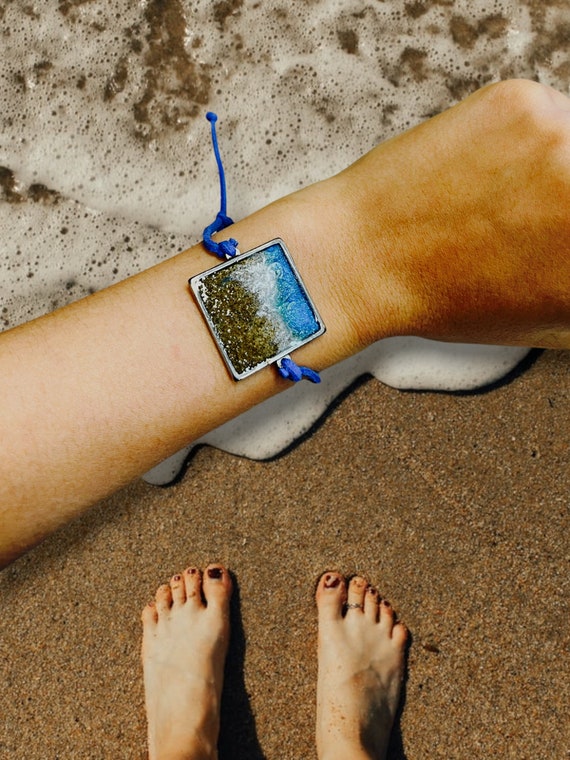 Beach Sand Resin Bracelet: Tropical Ocean Wave Stainless  display picture 1