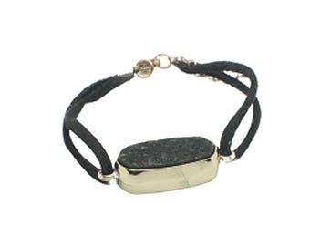 Black Druzy Stone Bracelet: Gold Setting, Black Suede