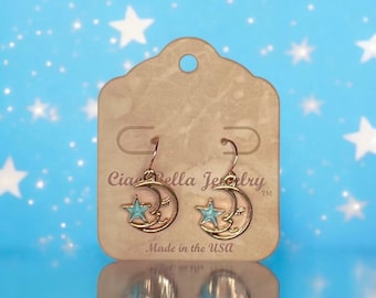 Celestial Chic: Rose Gold Moon & Star Dangle Earrings