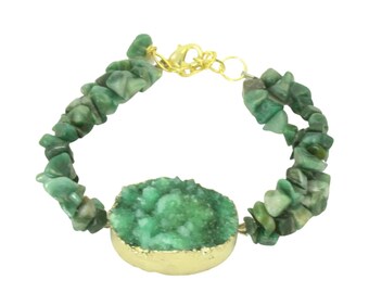 Green Druzy and Malachite Gemstone Bracelet
