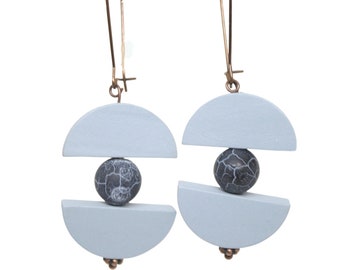 Wooden Circle Drop Earrings - Modern Wooden Geometric Earrings -Modern Circle Geometric Drop Earrings - Semi Circle Earrings -