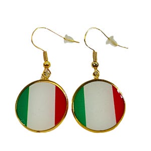 Celebrate Italy! Dangle Earrings with Italian Flag (Silver or Gold Hooks)
