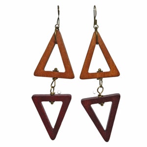Lightweight wooden Earrings - Statement Triangle Drop Earrings - Triangle Wooden Drop Earrings - Geometric Woodent Earrings