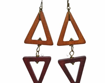 Lightweight wooden Earrings - Statement Triangle Drop Earrings - Triangle Wooden Drop Earrings - Geometric Woodent Earrings