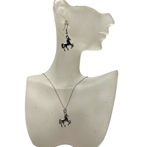 Silver Horse Charm Necklace Earrings Set | Gift for Horse Lover