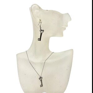 Key Heart Jewelry - Heat Key Charm - Victorian Jewelry Necklace Set - Key Heart Jewelry Silver - Victorian Key Heart - Heart Key Earrings