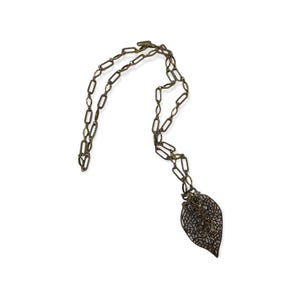 Filigree Leaf Pendant Long Necklace