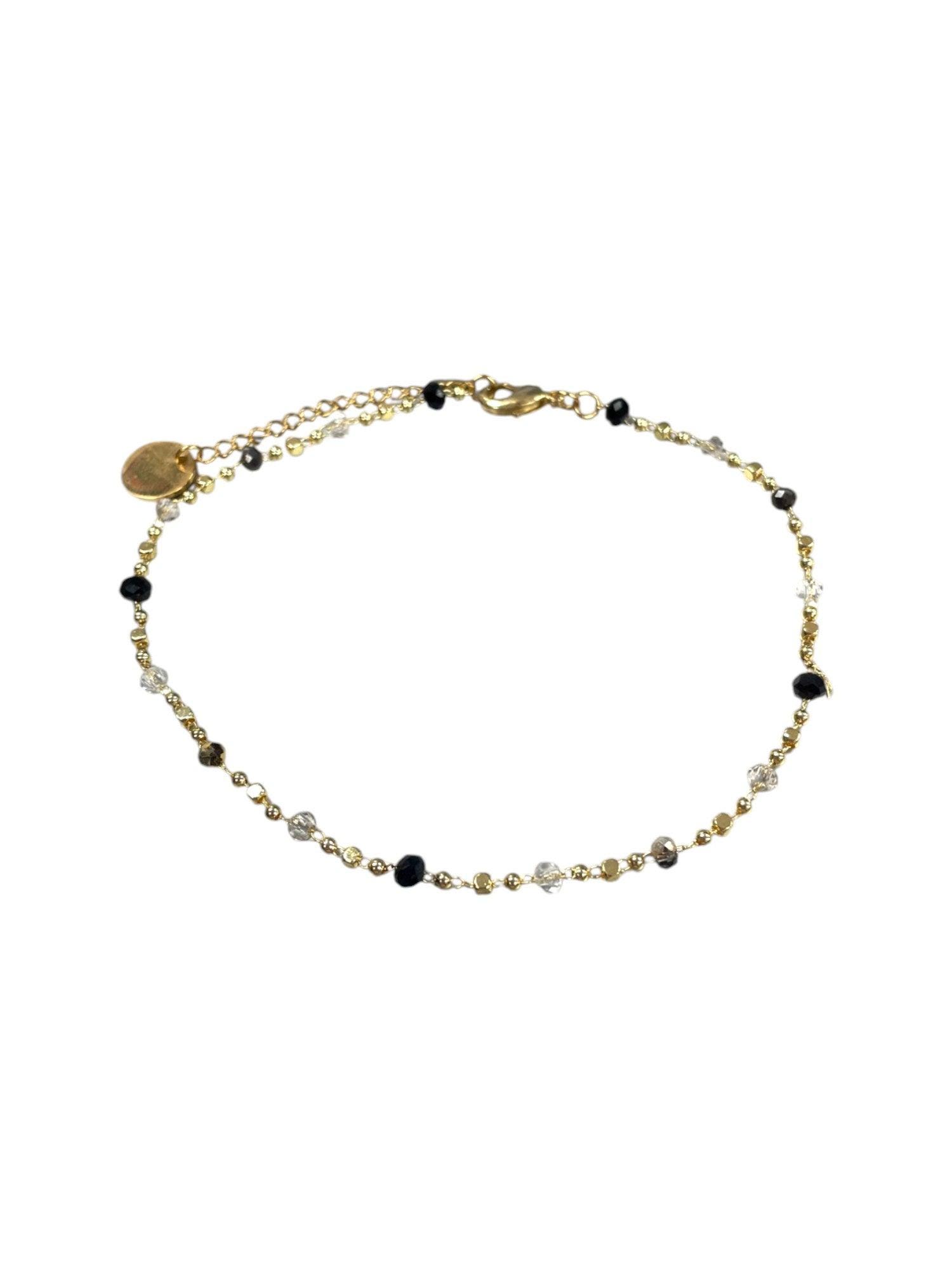 Sparkling Gold Chain Anklet Black & Clear Crystals
