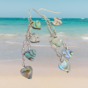 Abalone Heart Dangle Earrings - Heart Earrings - Heart Earrings - Dangle Earrings - Valentine Earrings - Girlfriend Earrings