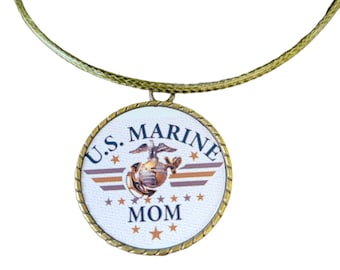 Marine Corp Mom Eagle Globe Anchor Pendant Necklace