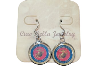 Sterling Silver Marine Corps Earrings: Eagle Globe Anchor Charm