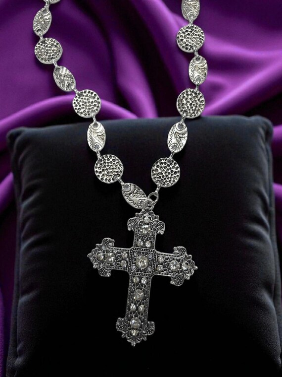 Strass Croce Ciondolo Collana in Argento - Cristallo Choker Crocifisso con Catena Sottile - Gioielli Religione per Donne e Ragazze