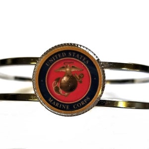 Marine Corps Cuff Bracelet - Silver Cuff Bracelet - Military Jewelry