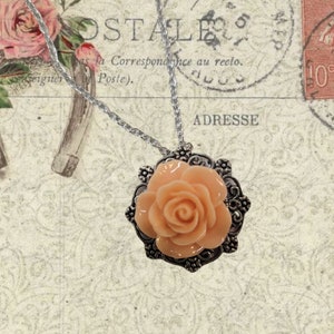 Victorian Rose Necklace - Filigree Setting - Rose Necklace Pendant - Vintage Rose Necklace - Mothers Day Necklace - Bridesmaid Necklace