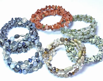 Healing Gemstone Stacking Memory Wire Bracelets - Chakra Bracelets -  Spiral Gemstone Bracelets - Stacked Bracelets - Assorted  Bracelets