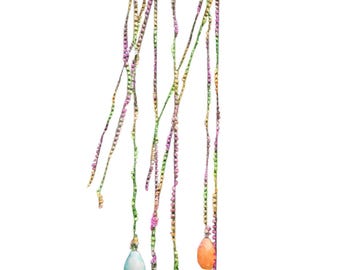 Colorful - Bohemian - Mobile - Wind Chime - Suncatcher -Indoor - Dorm Decor - Agate Stone with Silk Ribbon