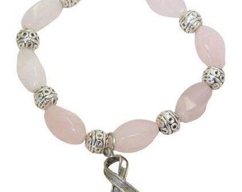 Breast Cancer Awareness Rose Quartz Gemstone Stretch Bracelet