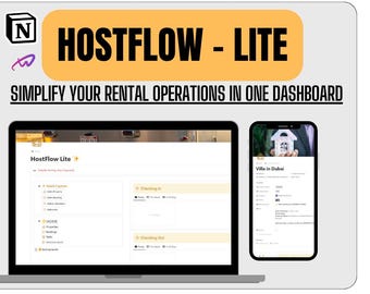 Painel do Anfitrião do Airbnb | Modelo de Gerenciamento de Propriedades | Organizador de Aluguel Notion | HostFlow Lite