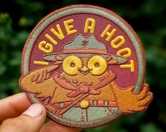 I Give A Hoot Iron-on Patch  | Collectible Patch | Accessories, Gift for the Outdoorsy Nature Lovers