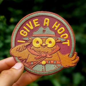 I Give A Hoot Iron-on Patch  | Collectible Patch | Accessories, Gift for the Outdoorsy Nature Lovers