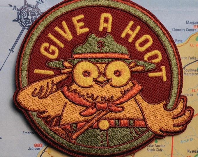 I Give A Hoot  Iron-on Patch  | My Original Copyrighted, Human Created Design | For Nature Lovers, Campers, Hikers, Wildlife Explorers