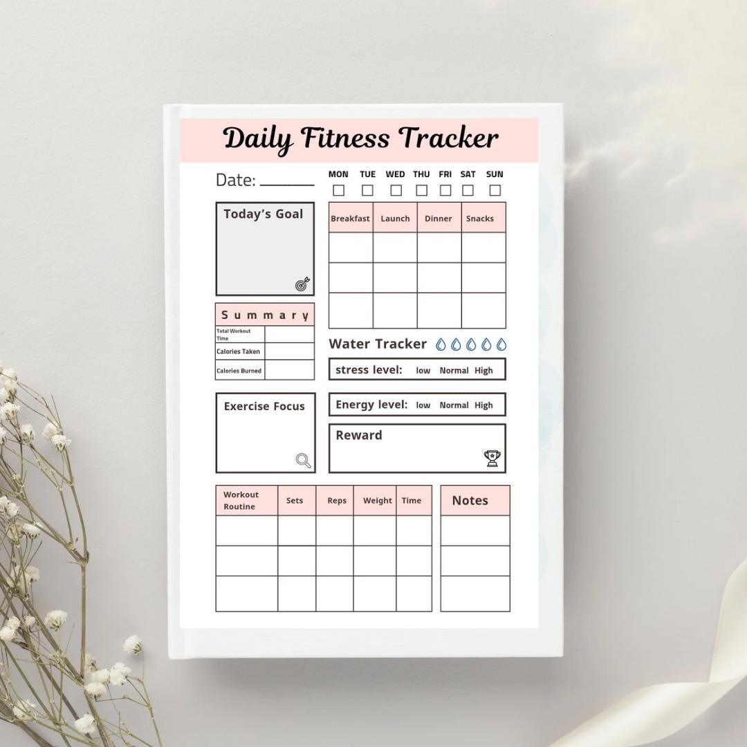 Daily Fitness Tracker Printable PDF | Workout Planner, Meal Log ...