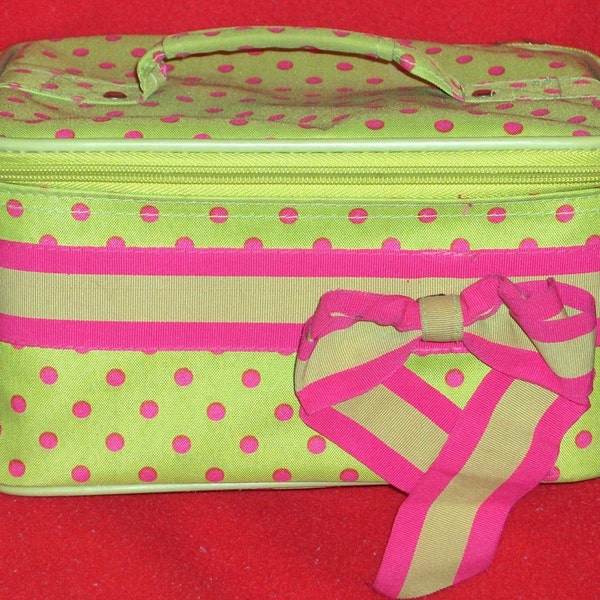 Green and Pink polka dot Make-up Carry Case\/with mirror